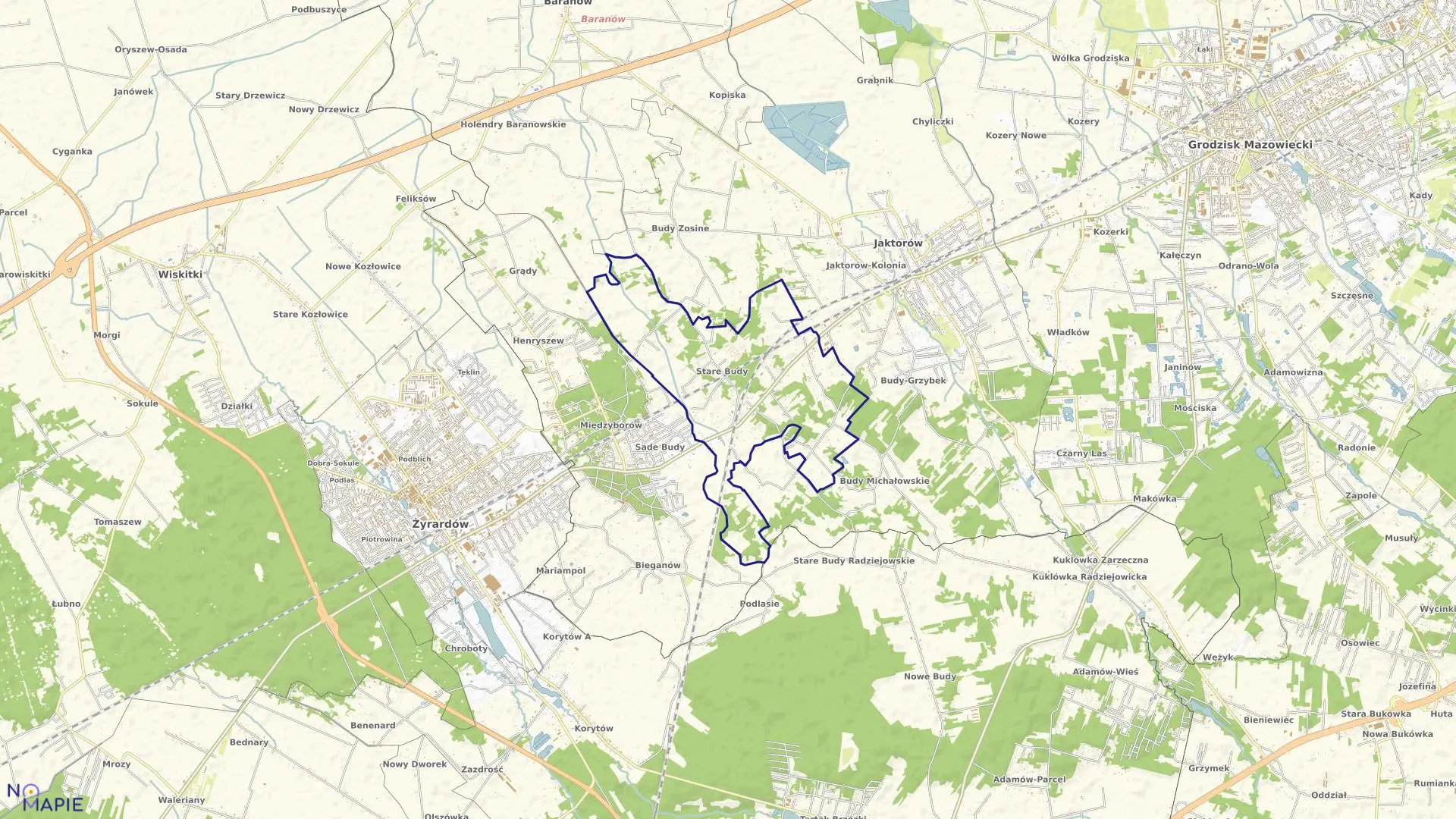 Mapa obrębu STARE BUDY w gminie Jaktorów